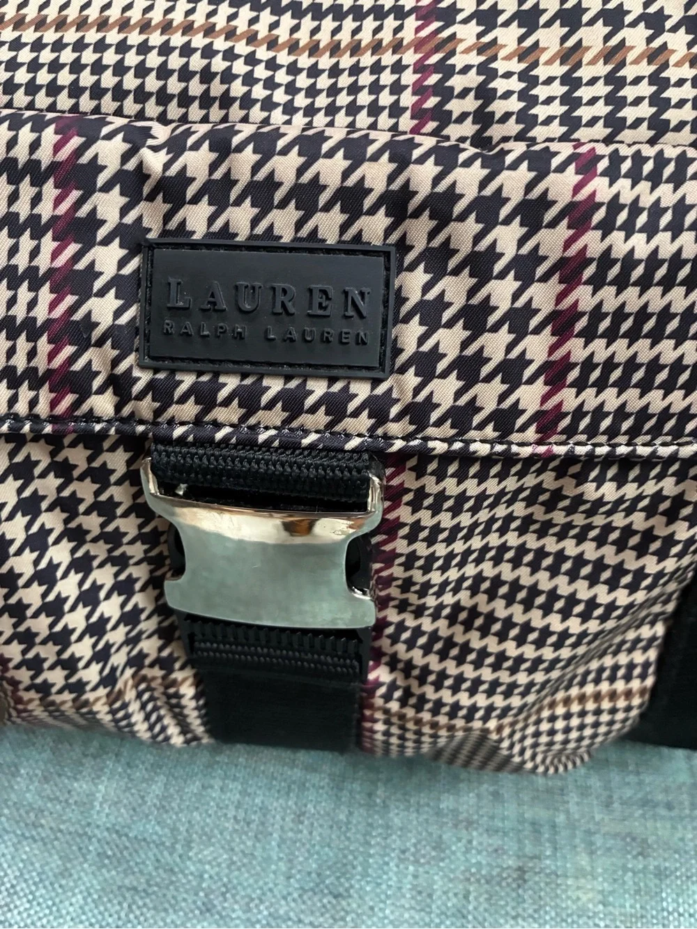 Ralph Lauren Black, Cream & Brown Houndstooth Tote with Silver Hardware